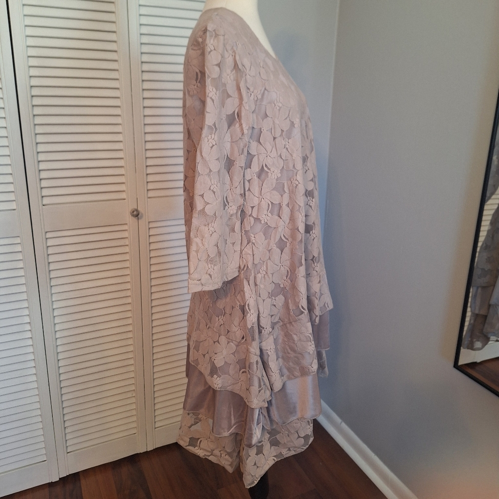 Adorn Elegant Gray Lace Layered Dress LG NWT *W - Picture 3 of 6